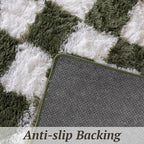 4x6 Area Rugs for Living Room Bedroom, Soft Fluffy Shaggy Bedside Rug, Indoor Floor Carpet for Kids Playroom, Dorms, Nursery Rooms, Home Decor (Olive Green & White 4'x6')