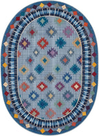 Funky Vintage Blue Red Orange Geometric Texture Indoor Area Rug for Living Room Bedroo Dining Room Faux Wool Soft Low Pile Oval Rugs 9x12 Entrance Nursery Farmhouse Rustic Country Home Office Carpet