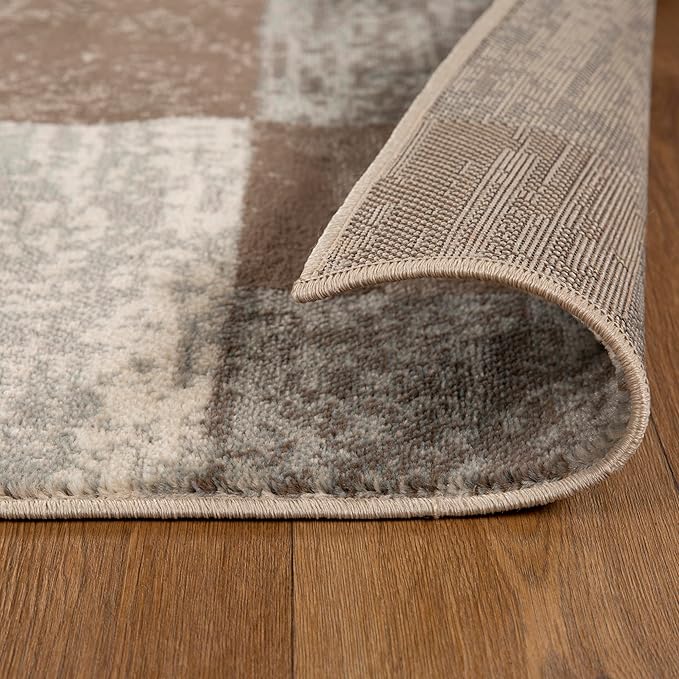 SUPERIOR Indoor Area Rug, Jute Backed, Modern Geometric Patchwork Floor Decor for Bedroom, Office, Living Room, Entryway, Hardwood Floors, Rockwood Collection, 5' x 5' Square, Slate