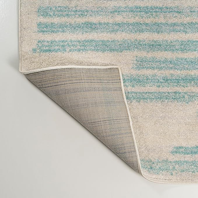 JONATHAN Y Khalil Modern Berber Stripe Cream/Turquoise Indoor Area Rug, 4x6, Contemporary, Bohemian, Easy-Cleaning for Living Room, Bedroom, Kitchen, Pet Friendly, Non-Shedding (MOH207B-4)
