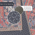 GLN Rugs Traditional Collection - Machine Washable Area Rug, Traditional Washable, Non Slip, Low Pile Chenille Rug, Living Room, Bedroom, Kitchen Rug (2' x 3' Multi Red)