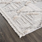 Hauteloom Bogtong Farmhouse Living Room Bedroom Moroccan Trellis Area Rug - Soft Shaggy High Low Carpet - High Pile - Bohemian, Boho - Gray, Beige, Cream - 7'10" x 10'