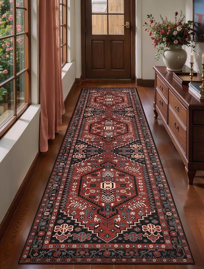 Ciicool Washable Runners Area Rug for Hallways, Ultra Soft 2x8ft Boho Runner Non-Slip Vintage Oriental Long Carpet for Kitchen Bedroom Laundry Bathroom