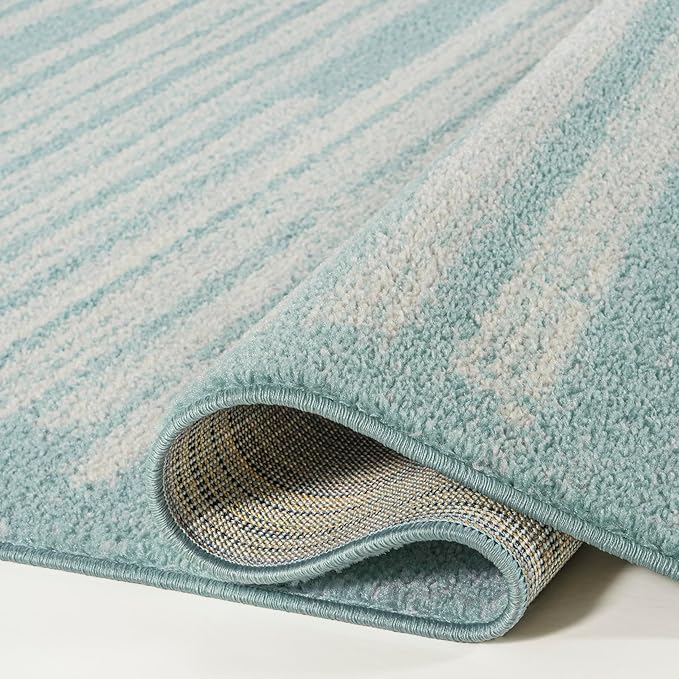 JONATHAN Y Khalil Modern Berber Stripe Turquoise/Cream Indoor Area Rug, 4x6, Contemporary, Bohemian, Easy-Cleaning for Living Room, Bedroom, Kitchen, Pet Friendly, Non-Shedding (MOH207D-4)