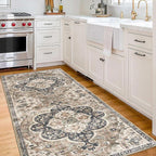 ReaLife Rugs Machine Washable Area Rug Runner - Living Room Bedroom Bathroom Kitchen Entryway Office - Padded Low Pile Stain Resistant Premium - Boho Farmhouse Vintage - Joy - Brown Beige 2'6" x 8'