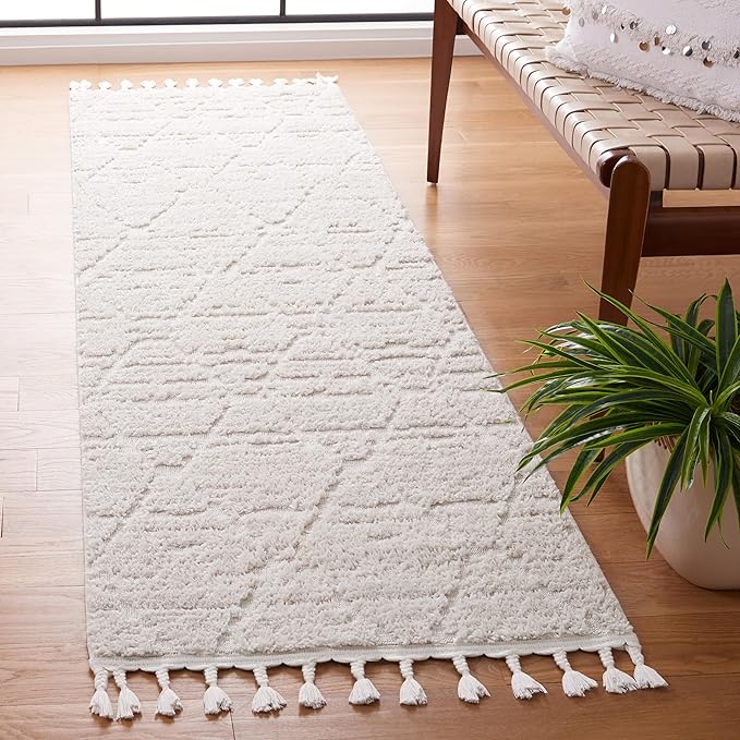 SAFAVIEH Marrakech Collection Runner Rug - 2'2" x 16' Runner, Beige, Moroccan Boho Tribal Tassel Design, Ideal for High Traffic Areas in Living Room, Bedroom, Dining (MRK517C-216)