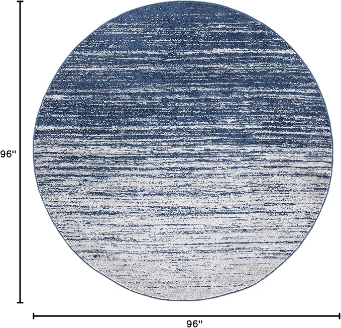 SAFAVIEH Adirondack Collection Area Rug - 8' Round, Navy & Grey, Modern Ombre Design, Non Shedding & Easy to Clean, Ideal for Living Room, Bedroom, Office, Dining Space (ADR113E)
