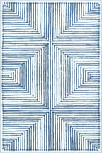 Bloom Rugs Washable Non-Slip 4' x 6' Rug - Blue/Ivory Striped Area Rug for Living Room, Bedroom, Dining Room, and Kitchen - Exact Size: 4' x 6'