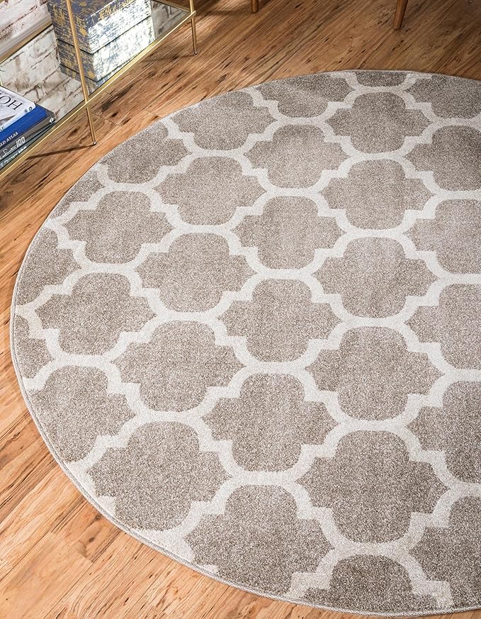Rugs.com Lattice Collection Rug – 6 Ft Round Light Brown Medium Rug Perfect for Kitchens, Dining Rooms