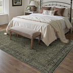 Vintage Area Rug 8x10 Washable Olive Brown Living Room Carpet Large Indoor Non Slip Bedroom Low Pile Kitchen Distressed Retro Accent Throw Rug for Dining Room