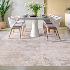 Modern Rugs for Living Room 10x14 - Contemporary Dusty Pink Extra Large Area Rug for Dining Room Table, Foldable Thin Lightweight Non Slip Abstract Distressed Medallion Print Pattern