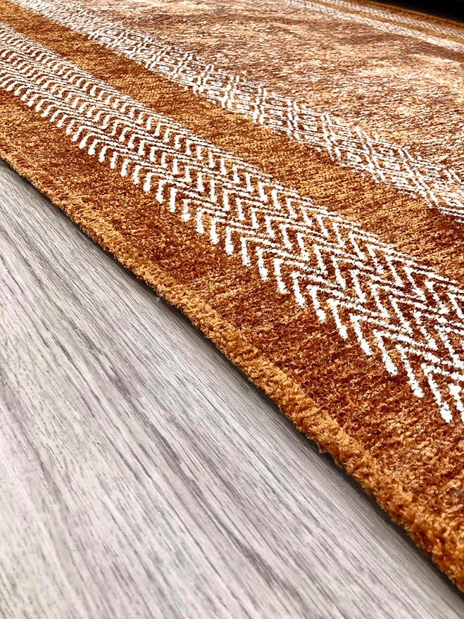 Alfa Rich 5x8 Burnt Orange Washable Area Rugs for Living Room Bedroom Kitchen Cotton Decor Rug