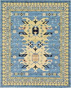Unique Loom Taftan Collection Border Geometric Tribal Inspired Design Area Rug (8' 0 x 10' 0 Rectangular, Light Blue/ Gold)