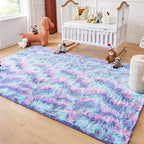 Andency Soft Area Rugs for Living Room Bedroom, 3x5 Non-Slip Fluffy Shag Carpet, Indoor Floor Fuzzy Shaggy Living Room Plush Rug for Kids Dorm Nursery Home Decor Aesthetic, Tie-Dyed Unicorn Rainbow