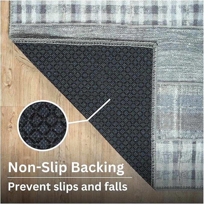 Bloom Rugs Washable Non-Slip 5' x 7' Rug - Gray Striped Area Rug for Living Room, Bedroom, Dining Room, and Kitchen - Exact Size: 5' x 7'