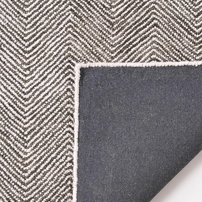 Modern Herringbone Chevron Collection Handcrafted Wool Area Rug - Durable, Zigzag Pattern, for High Traffic, Contemporary Design for Living Room, Bedroom, Dining Room Decor (Dark Olive, 8' x 8')