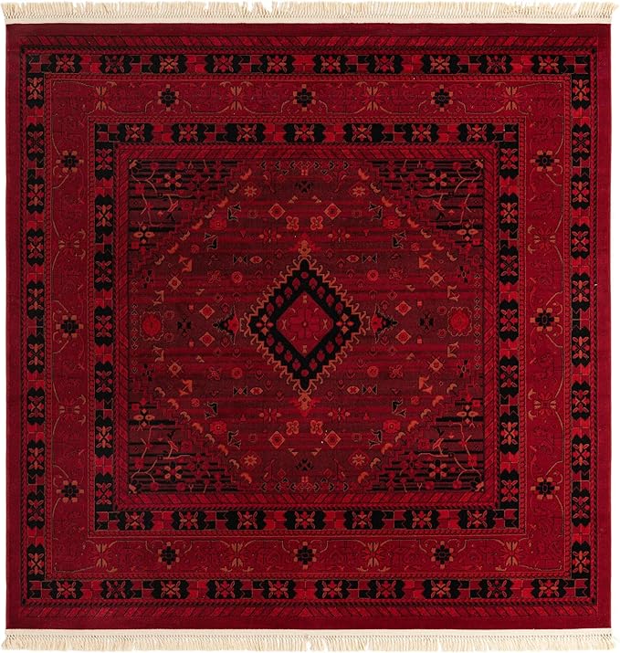 Unique Loom Tekke Collection Area Rug - Sheibani (7' 10" Square, Red/ Black)