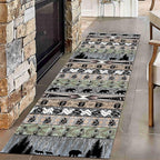 Bear Rug for Runner Rug, 2.6x7ft, Rustic Black Bear Wood Saw Compass Pine Oil Lamp Pattern Long Runner Rug, Camping Theme Multi-Color Stitching Non-Slip Floor Carpet, Cabin Style Home Decoration