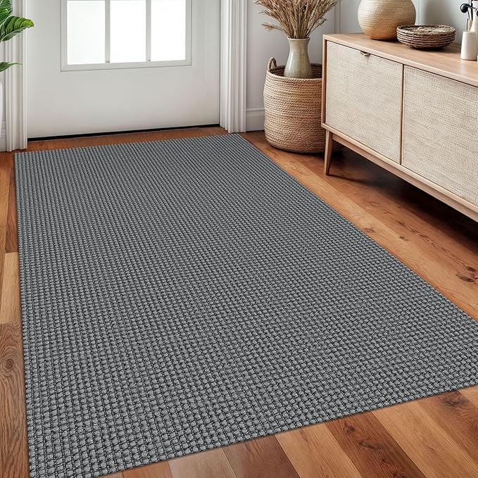 Braided Area Rug 3x5 Ft Washable Rugs for Entryway Non Slip Throw Rugs Boho Door Mat Indoor Entrance Cotton Kitchen Mats Woven Front Door Carpet for Foyer Living Room, Dark Grey/Grey