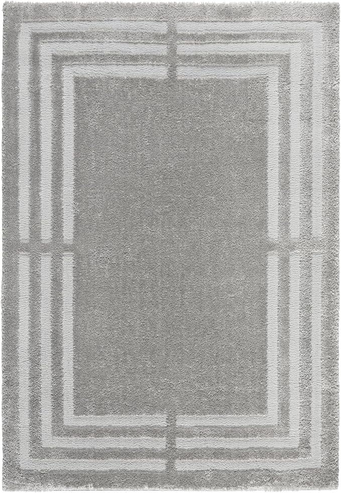 Town & Country Everyday Cloud Shag Plush Border Area Rug with High-Low Pile, Grey, 7'10"x10'2"