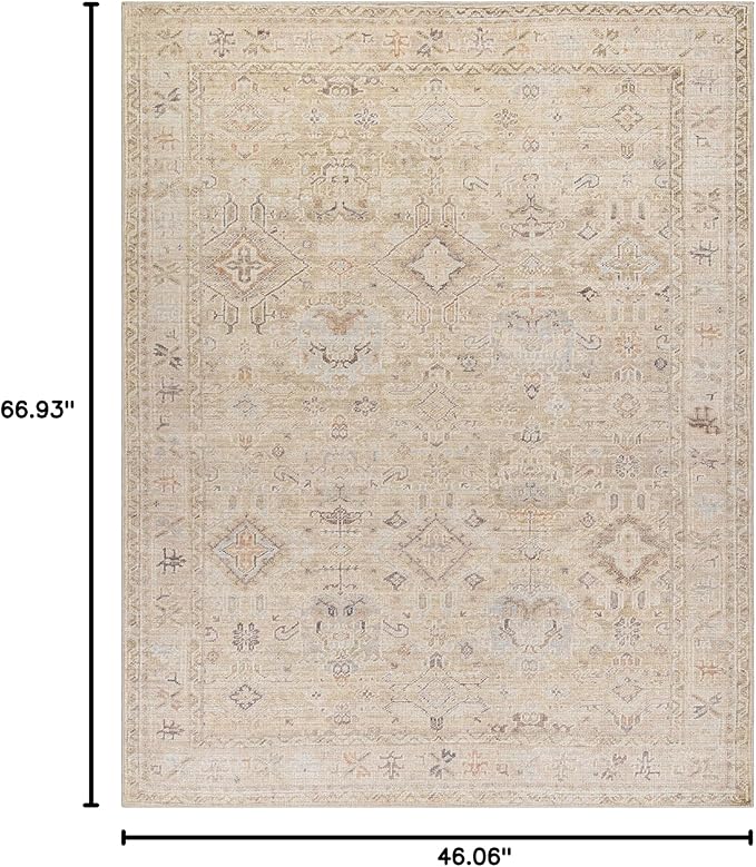 Hauteloom Nakia Bohemian Vintage Medallion Area Rug - Damask Floral Fade Look Carpet for Living Room, Bedroom - Farmhouse - Ivory, Cream, Medium Brown - 3'11" x 5'7"