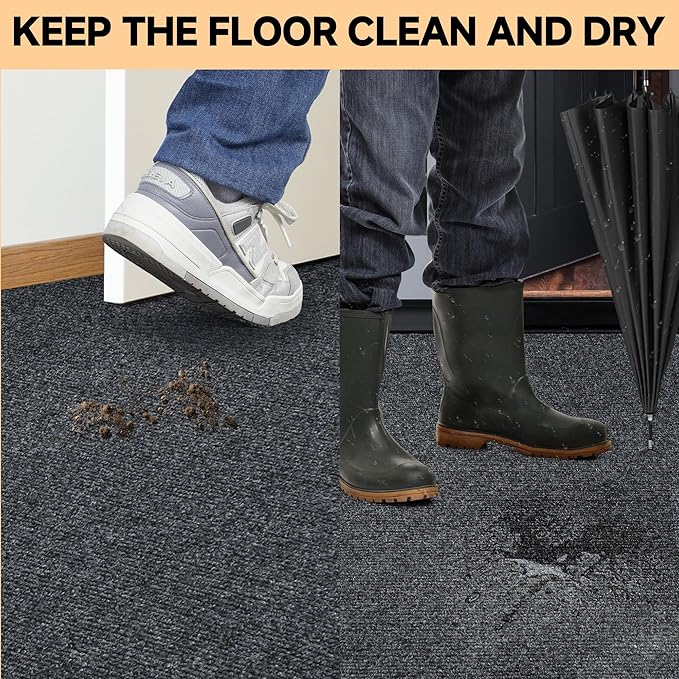 jxgzyy Heavy Duty Runner Rugs 2'11 x 9'10'', Non Slip Entrance Doormat, 0.25” Thickness Indoor Outdoor Carpet Runner with Rubber Backing, Waterproof Floor Mat for Hallway Laundry Patio, Grey