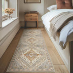 Bavni Kitchen Rug 2x5 Runner Rugs for Hallways Entryway, Washable Vintage Print Carpet, Ultra-Thin Chenille Low Pile Lightweight Rug with Non Slip Backing, Tan/Grey
