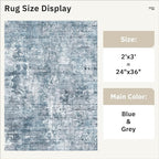 2x3 Abstract Washable Rugs for Kitchen, Floor, Entryway, Powder Room Small Area Rug Non-Slip Vintage Rug Low Pile Throw Door Mat Blue