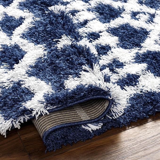 Livabliss Hapsburg Moroccan Shag Area Rug,7'10" x 10'3",Navy/White