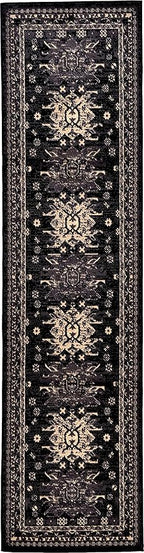 Unique Loom Taftan Collection Border Geometric Tribal Inspired Design Area Rug (2' 7 x 10' 0 Runner, Black/ Gray)