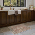 Bavni Washable Rug 2x4, Non Slip Small Runner for Entryway, Kitchen or Bathroom, Vintage Print Thin Low Pile Indoor Carpet, Brick