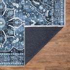 Bloom Rugs Caria Washable Non-Slip 3x5 Rug - Blue/Charcoal Traditional Area Rug for Living Room, Bedroom, Dining Room, and Kitchen - Exact Size: 3' x 5'
