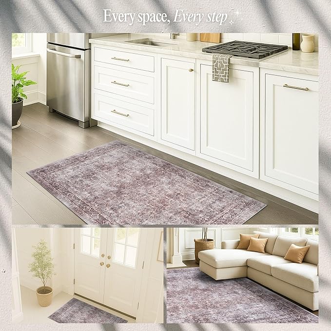 Turkish Rug. Washable Vintage Oriental Antique Inspired Traditional Doormat Small Modern Area Rugs Luxury Entryway Entry Bedroom Bathroom Kitchen (397CB, 2' x 3')