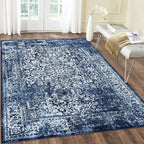 vivorug 9x12 Area Rugs, Stain Resistant Washable Rug for Living Room, Vintage-Inspired (Navy Blue, 9'x12')
