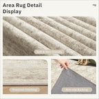 12x15 Washable Area Rug Beige Neutral Abstract Living Room Large Carpet Non Slip Bedroom Indoor Office Dining Room Low Pile Thin Rug