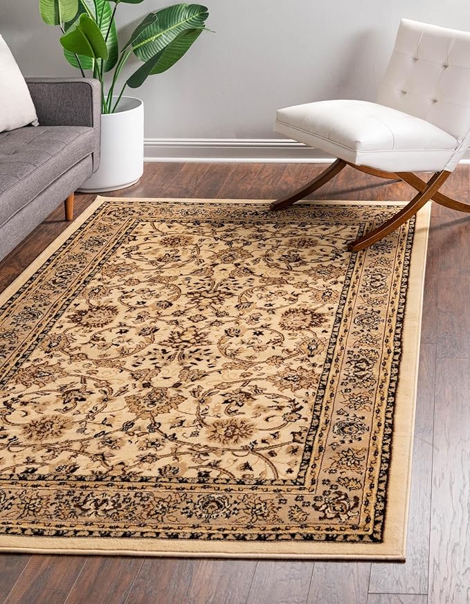 Unique Loom Sialk Hill Collection Area Rug - Washington (6' 1" x 9' Rectangle Ivory/Black)