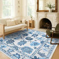 Fame Living Navy Blue Oushak Rug, Modern, Vintage, Turkish, Eclectic, Floral, Pastel, Washable, Extra Large Area Rugs for Living Room, Dining, Bedroom, Lounge, 9'x12'