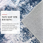 Modern Abstract Hallway Runner Rug, Grey Navy Blue Multi 2x8 Runner Rug, Washable Kitchen Runner Non-Slip Soft Thin Print Faux Wool Carpet for Entryway Bedroom Laundry Room Indoor