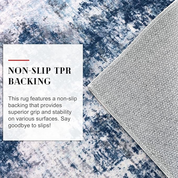 Modern Abstract Hallway Runner Rug, Grey Navy Blue Multi 2x8 Runner Rug, Washable Kitchen Runner Non-Slip Soft Thin Print Faux Wool Carpet for Entryway Bedroom Laundry Room Indoor