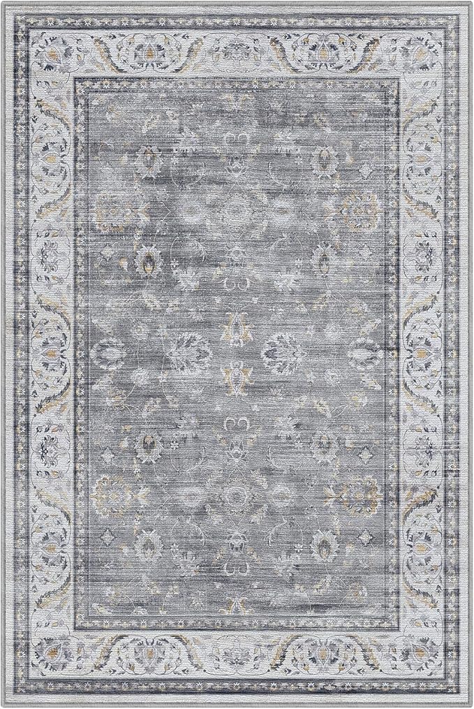 LUMI Washable Area Rug for Living Room, 5x8 Ultra Soft Traditional Vintage Rugs Non Slip with Rubber Backing, Low Profile, High Traffic, Stain Resistant Carpets, Ideal for Bedroom, Dining Room