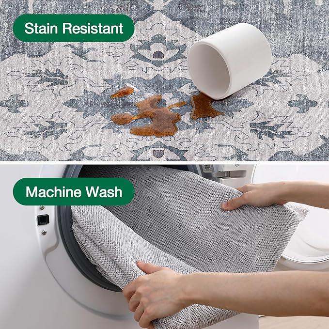 LUMI Washable Area Rug 5x8 for Living Room, Ultra Soft Stain Resistant Carpet with Non Slip Rubber Backing, Non-Shedding Low Pile Rugs for Bedroom, Dining Room, Indoor, Office