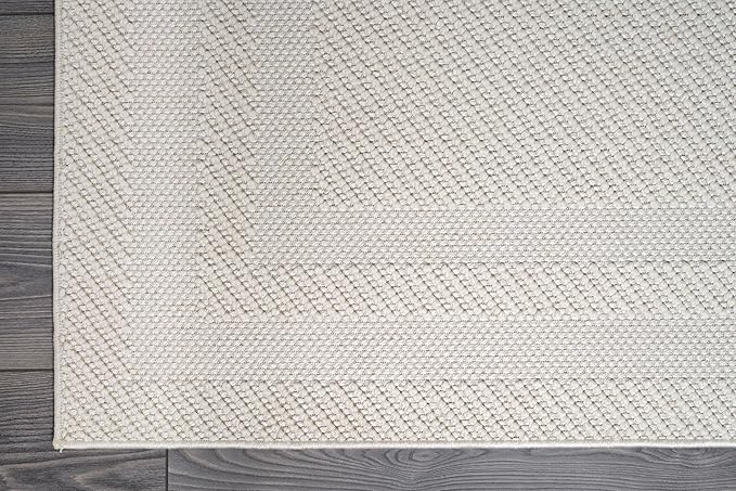 CAMILSON Micro Loop Rug 10x14 Modern Luxury Bordered Large Area Rugs Soft High and Low Pile Stain Resistant Easy-Cleaning Non-Shedding for Living Room Office Indoor Carpet (10 x 14 / White)