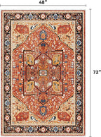 EnHomee 4x6 Washable Area Rugs for Bedroom, Boho Vintage Rugs, Foldable Area Rug for Dining Room, Non-Slip Soft Living Room Rug, Low Pile Large Carpet for Bathroom, Red