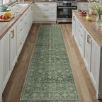 Green Runner Rug 2x8 Hallway Washable Carpet Soft Vintage Indoor Kitchen Non Slip Bedroom Traditional Retro Distressed Thicker Throw Long Rug Bathroom Laundry Entryway Office Dining Room