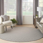 Nourison Home Courtyard Ivory Charcoal 8' x Round Area Rug - Easy Clean, Non Shedding, Bed Room, Living Room, Dining Room, Kitchen (8' x Round)