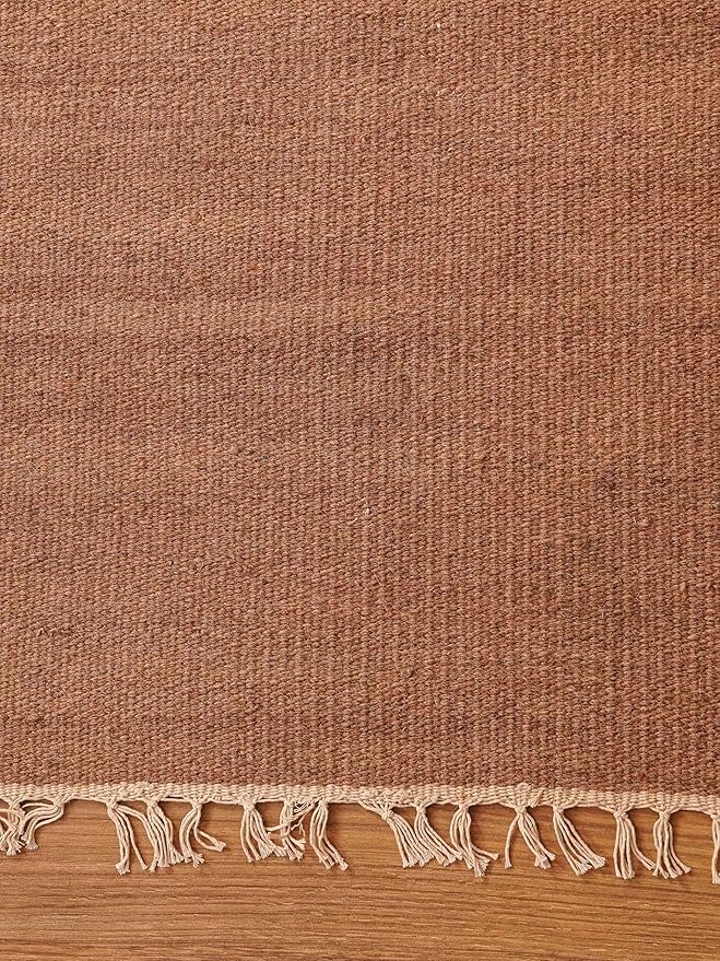 Rugsotic Carpets Hand Woven Flat Weave Kilim Wool ECO-Friendly Area Rugs - 10'x13', Rectangle Shape, Light Brown Color, Solid Plain Design, Low Pile Handmade Rugs for Living Room (D00111)