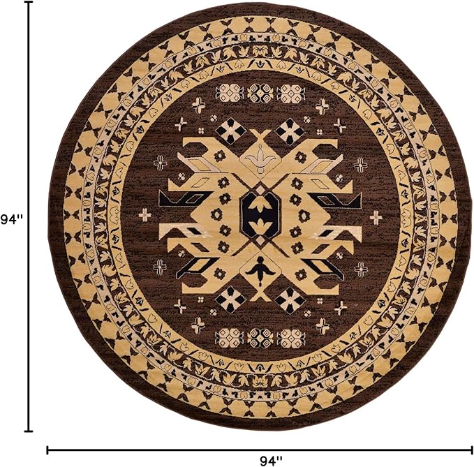 Unique Loom Taftan Collection Border Geometric Tribal Inspired Design Area Rug (8' 0 x 8' 0 Round, Brown/ Tan)