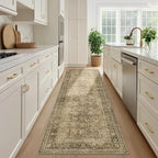 FMFUNCTEX 3x14 Runner Rug Brown Washable Vintage Neutral Distressed Non Slip Low Pile Indoor Carpet Soft Retro Floral Hallway Entryway Rug for Kitchen Living Room Bedroom Bathroom Laundry Bedside