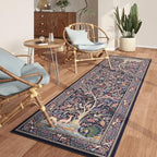Rugcomf Runner Rug Vibrant Tree of Life-Patterned Vintage Kitchen Rugs Non Slip Washable Soft Carpet Runner for Laundry Bedroom Bathroom, Blue