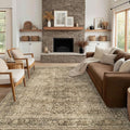 FMFUNCTEX 10x14 Washable Area Rug Brown Vintage Neutral Distressed Large Non Slip Carpet for Living Room Bedroom Soft Low Pile Indoor Mat Retro Floral Throw Rug for Dining Room Kitchen Office Nursery